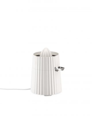 Weiße Alessi MDL07 W Plissé elektrische Zitronenpresse für frischen Saft, Küchengerät im Detail.